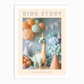 Muted Pastel Toy Dinosaur Birthday Party Poster Art Print