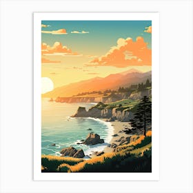 Big Sur California, Usa, Flat Illustration 1 Art Print