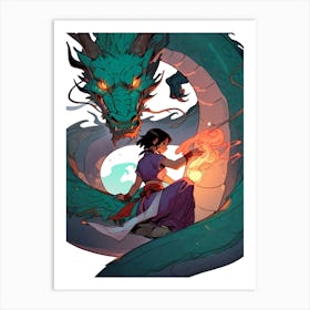 Dragon And A Girl Art Print