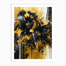 Black And Gold Flowers 13 Art Print