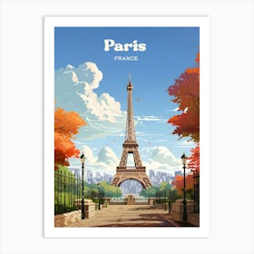 Paris France Autumn Travel Art Illustration Art Print