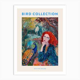 Peacock & Red Haired Woman Brushstroke Poster Art Print