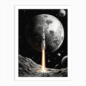 Rocket In Mercury Planet Art Print