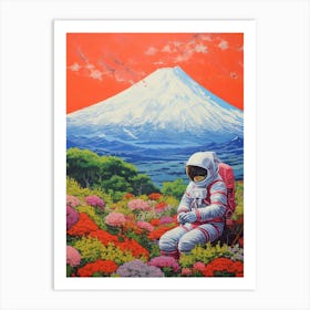 Hippie Astronaut Meditating In Moutn Fuji, Japan 4 Art Print
