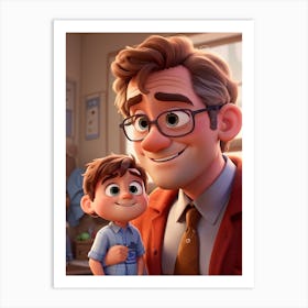 3d Animation Style Father And Son Pixar Style Cute 1 Art Print