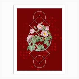 Vintage Tomentose Rose Botanical with Geometric Line Motif and Dot Pattern n.0362 Art Print