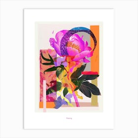 Peony 3 Neon Flower Collage Poster Art Print