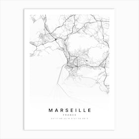 Marseille France White Map Art Print