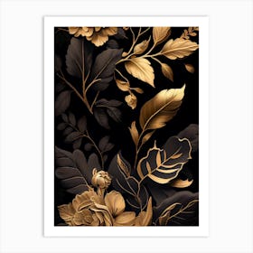 Flower Leaf Black and Gold Art Print