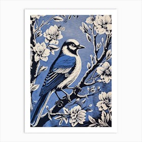 Vintage Bird Linocut Blue Jay 4 Art Print