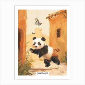 Giant Panda Cub Chasing After A Butterfly Poster 1 Art Print