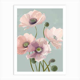 Anemone Flowers Acrylic Pastel Colours 4 Art Print