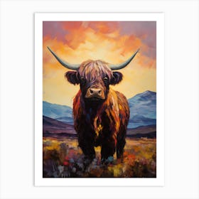 Warm Tones Impressionism Style Paintingh Of Highland Cow In The Valley 3 Art Print