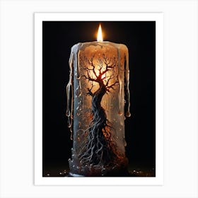 Surreal Candle with Glowing Tree Design Art Print