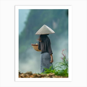 Asian Woman With Basket Art Print