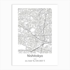 Nishitokyo,Japan Minimalist Map Art Print