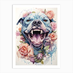 Dog With Roses Art Print