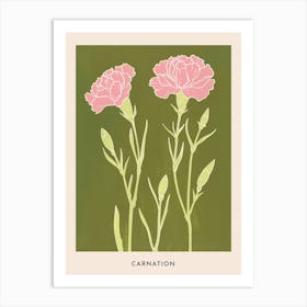 Pink & Green Carnation 5 Flower Poster Art Print
