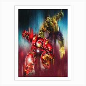 Hulk Vs Ironman Fighting Art Print