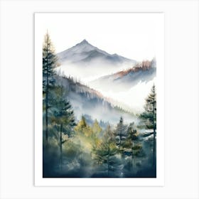 Appalachian Mountains of Misty Pines, Watercolor Print of Evergreen Forest 11 1 Art Print