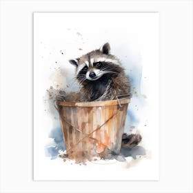 A Raccoon In A Trash Can Watercolour Illustration 1 Art Print