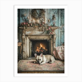 French Bulldog In Front Of Fireplace 1 Art Print