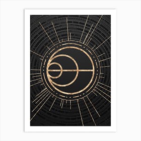 Geometric Glyph Symbol in Gold with Radial Array Lines on Dark Gray n.0287 Art Print