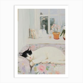 Cat Sleeping On A Sofa Art Print