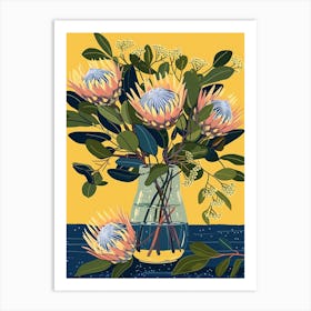 Proteas Flowers On A Table   Contemporary Illustration 3 Art Print