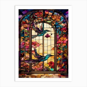 Stained Glass Bird Window Art Print
