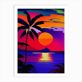 Palm Tree Beach Colourful Sunset Art Print
