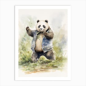 Panda Art Practicing Tai Chi Watercolour 1 Art Print