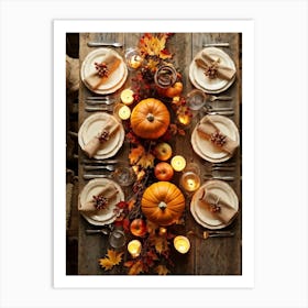 Autumn Harvest Table Decor Arranged Traditionally Rustic Style Featuring An Outlined Cornucopia Br (1) Art Print