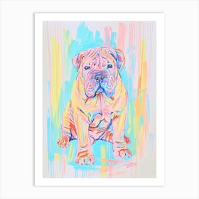 American Bulldog Pastel Line Watercolour Illustration  1 Art Print
