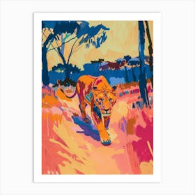 Asiatic Lion Hunting In The Savannah Fauvist Painting 2 Art Print