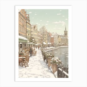 Vintage Winter Illustration Copenhagen Denmark 3 Art Print