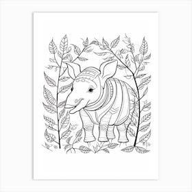 Line Art Jungle Animal Indian Rhinoceros 3 Art Print
