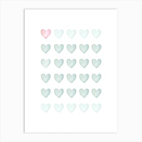 Hearts Mint Green Blush Pink Art Print