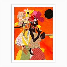 Two Women Playing A Flute Art Print