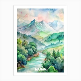 Manas National Park India Watercolor Painting Art Print