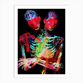 Neon Skeleton Embrace Art Fusion Art Print