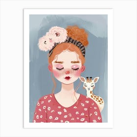 Girl With Giraffe Art Print