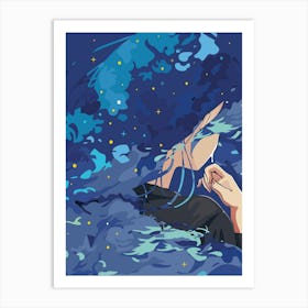 Anime, Girl, Starry Night Art Print