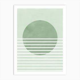 Sage Green Retro Sun Landscape Art Print