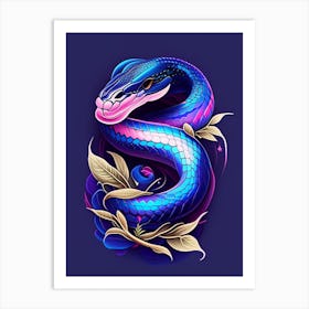 Indigo Snake Tattoo Style Art Print