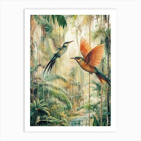 Two Birds In A Botanical Garden Canvas Print Art Print