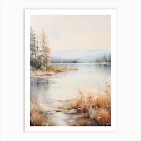 Lake In The Woods In Autumn, Painting 4 Art Print