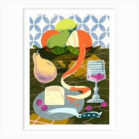 Cheese Wine And Fruits Food Still Life Art Print