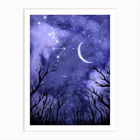 Watercolor Night Sky With Stars - Starry Night and Moon #3 Art Print