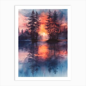 Watercolor Sunset On The Lake In Pastel Shades Art Print